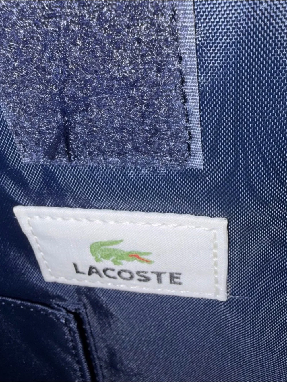 Lacoste Navy Messenger Bag with White Strap and Green Trim